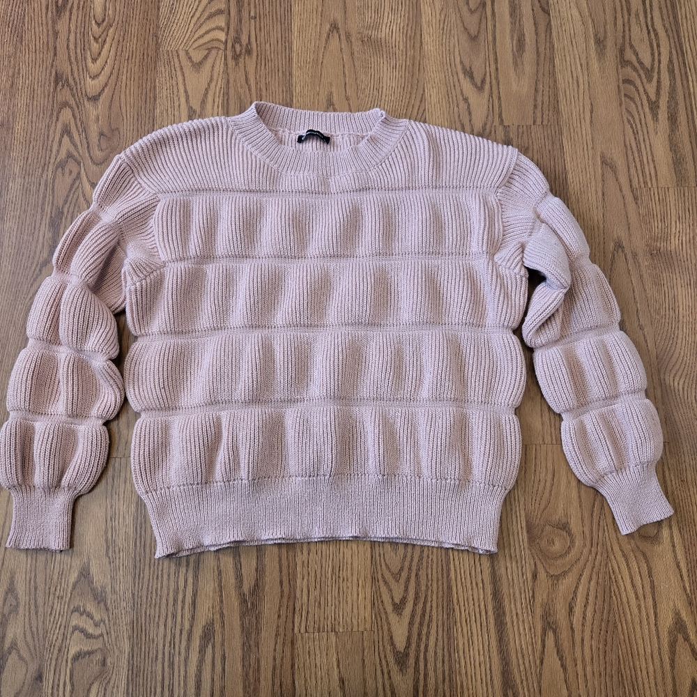 PrettyGarden Elegant Pink Ribbed Sweater Striped Mauve Classic Casual Work S - Picture 2 of 11